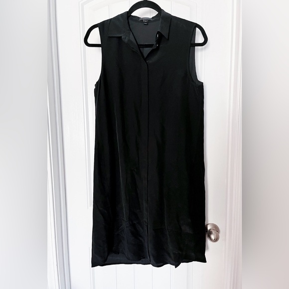 J. Crew Dresses & Skirts - J. Crew Sleeveless Shirt Dress Womens XS 100% Silk Black Button Up Pockets